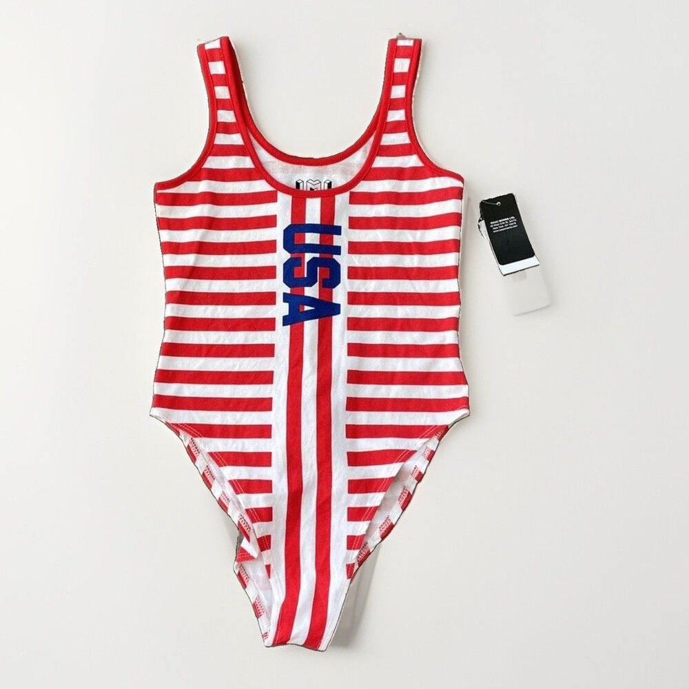 Isaac Morris USA Red White Striped Bodysuit Size XS NWT Cotton America